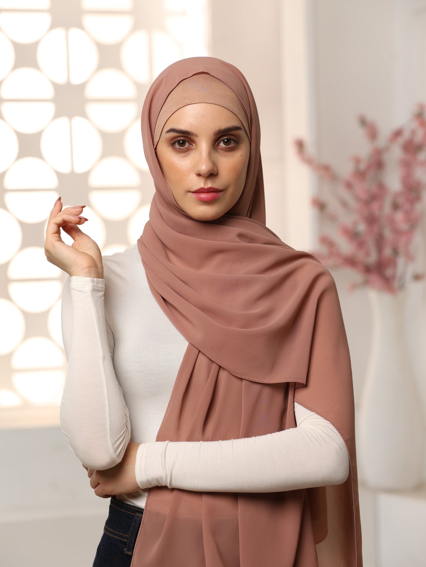 Elegant Georgette Hijab Set – 5-Pack (Rose Gold, White, Baby Pink, pitchy beige, Grey)