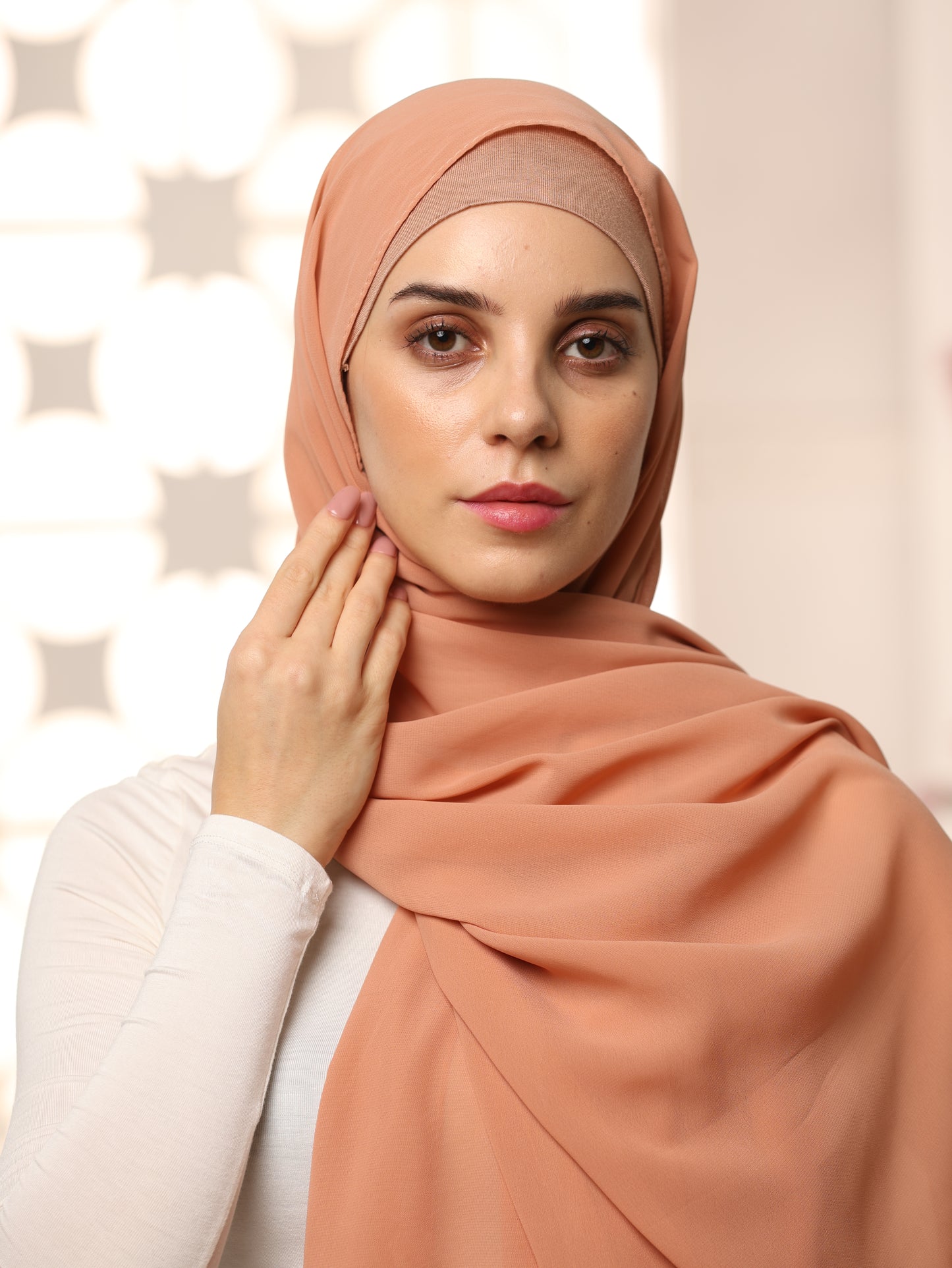 Elegant Georgette Hijab Set – 5-Pack (Rose Gold, White, Baby Pink, pitchy beige, Grey)