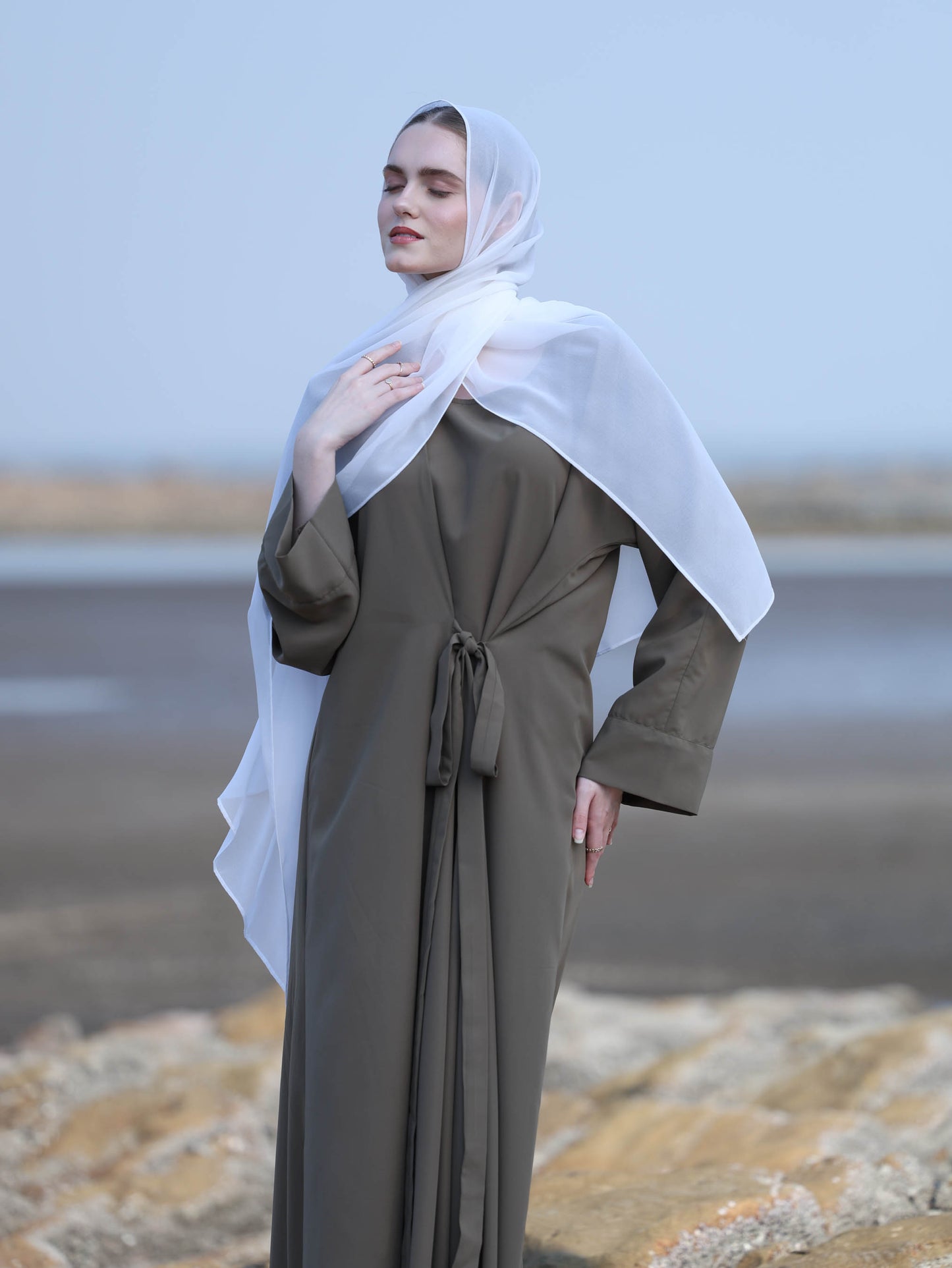 Serene Knot Abaya in Olive Green