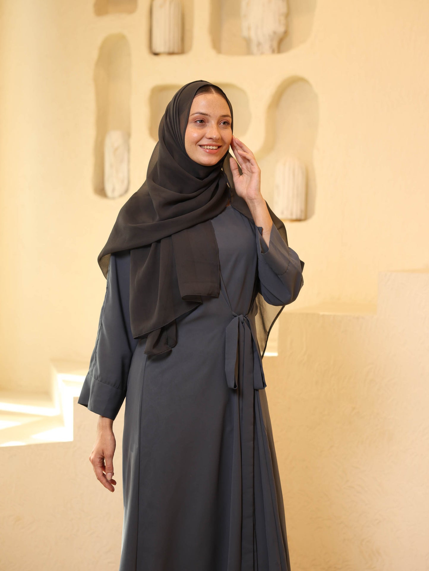 Serene Knot Abaya in Charcoal Gray