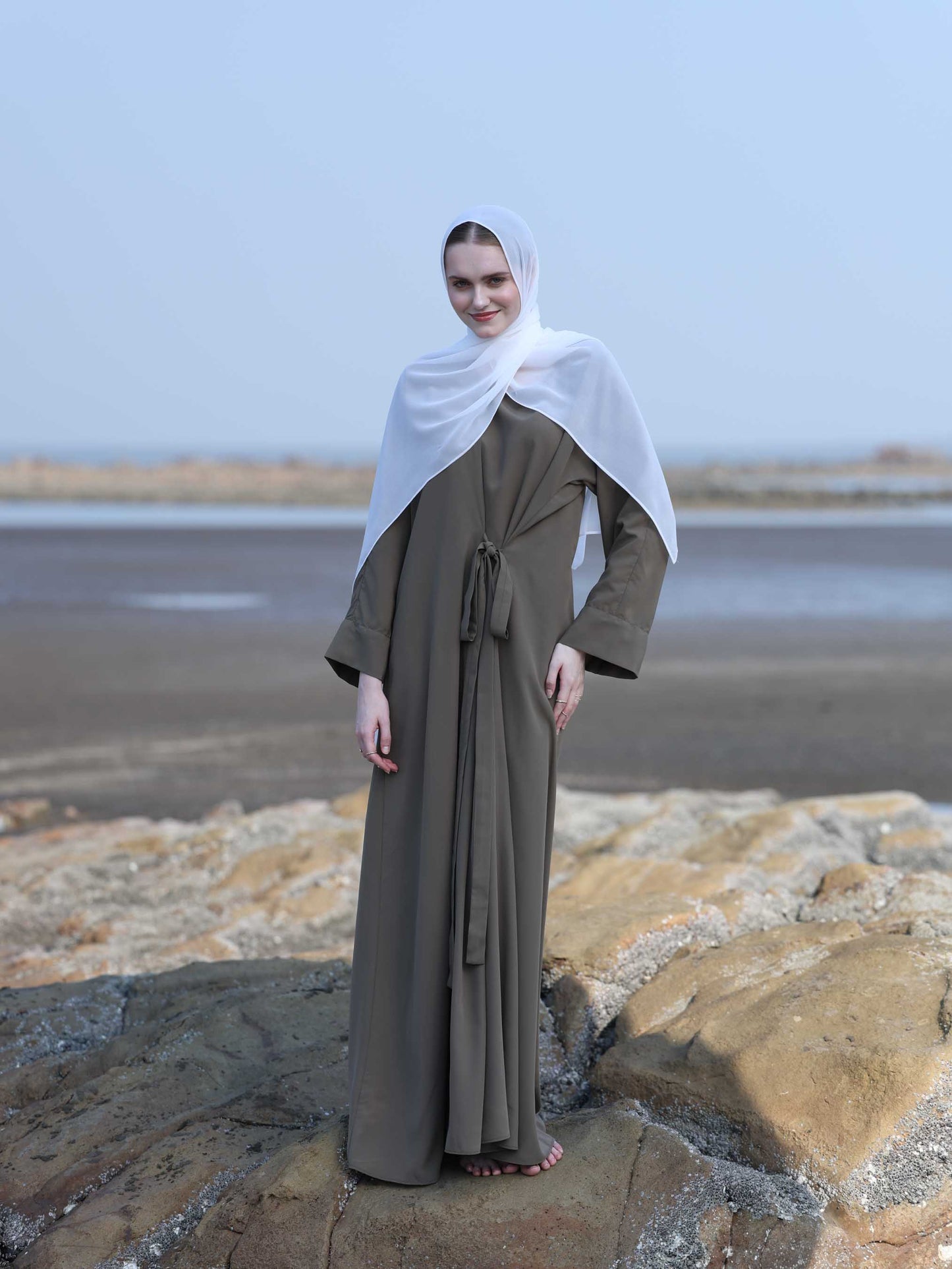 Serene Knot Abaya in Olive Green