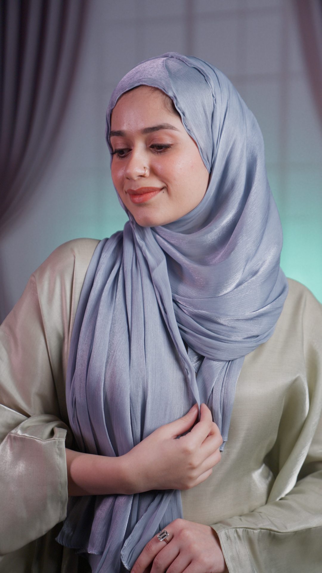 Elegant Pearl Organza Hijab – Sheer Shine, Timeless Style