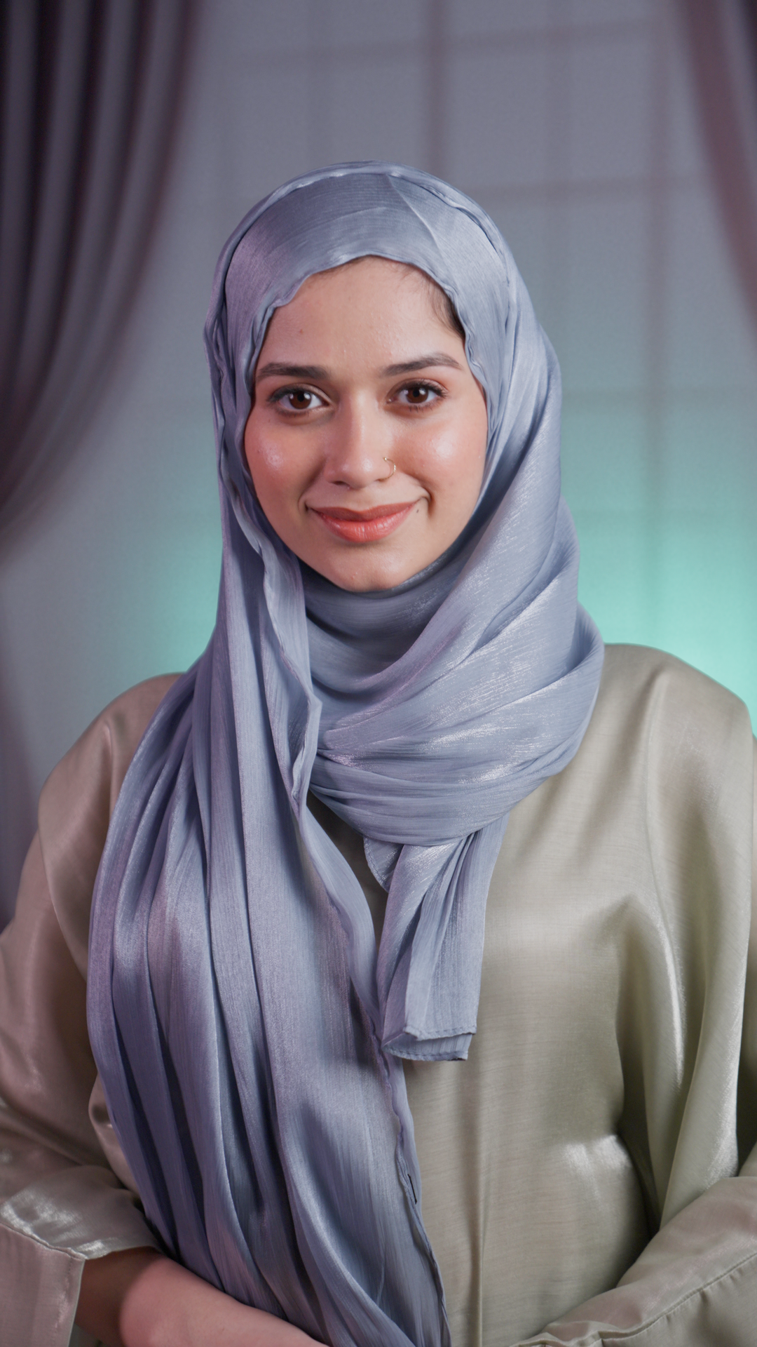 Elegant Pearl Organza Hijab – Sheer Shine, Timeless Style