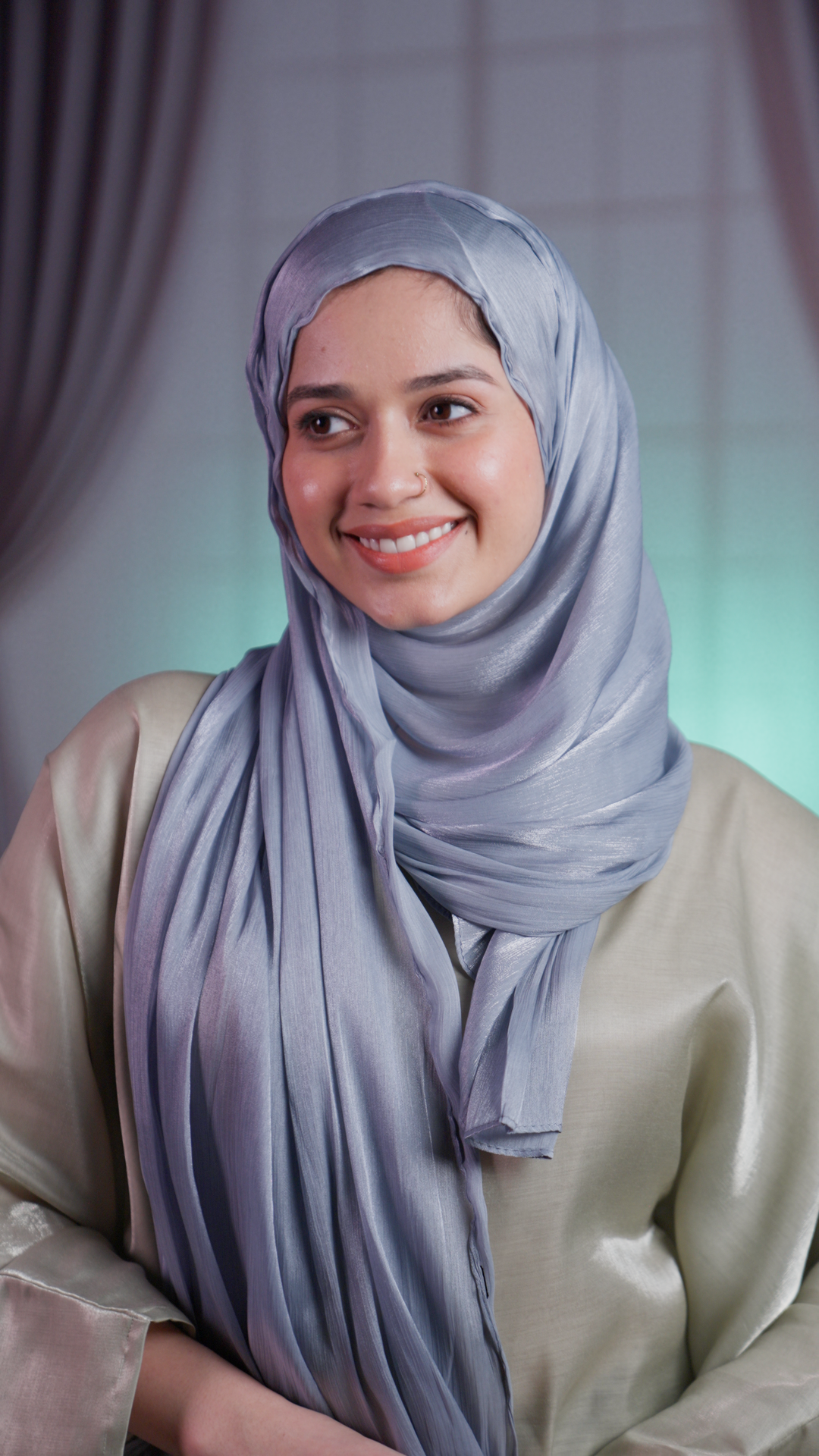 Elegant Pearl Organza Hijab – Sheer Shine, Timeless Style