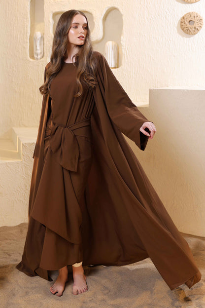 Regal Ensemble Cape Dress in Mocha Brown